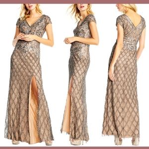NWT Adrianna Papell Diamond Floral Beaded Gown‎ 4P